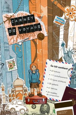 Ce kit contiens 55 textures, 117 embellissements, 10 lignes artistiques (pour Studio Scrap 2), 28 gabarits, 41 lettrines, 26 modèles de composition