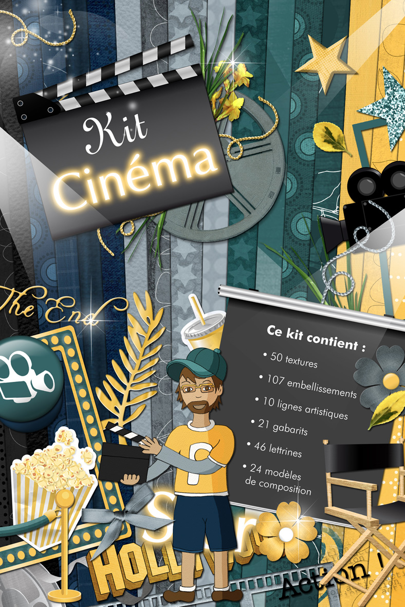 Ce kit contiens 50 textures, 107 embellissements, 10 lignes artistiques (pour Studio Scrap 2), 21 gabarits, 46 lettrines, 24 modèles de composition