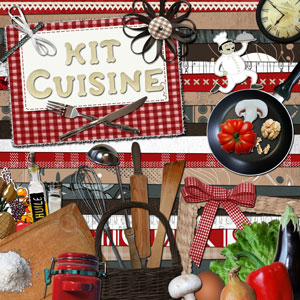 Kit de digiscrapbooking sur les thèmes de la cuisine, des recettes