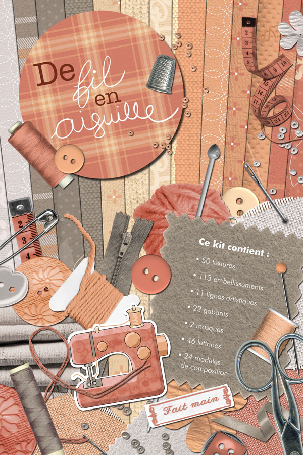 Ce kit contiens 50 textures, 113 embellissements, 11 lignes artistiques, 22 gabarits, 2 masques, 46 lettrines, 24 modèles de composition
