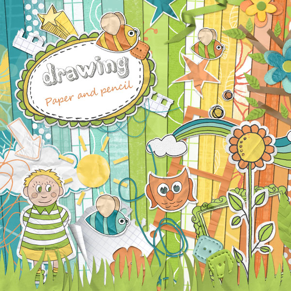 Digital scrapbooking Kit « Drawing paper and pencil »