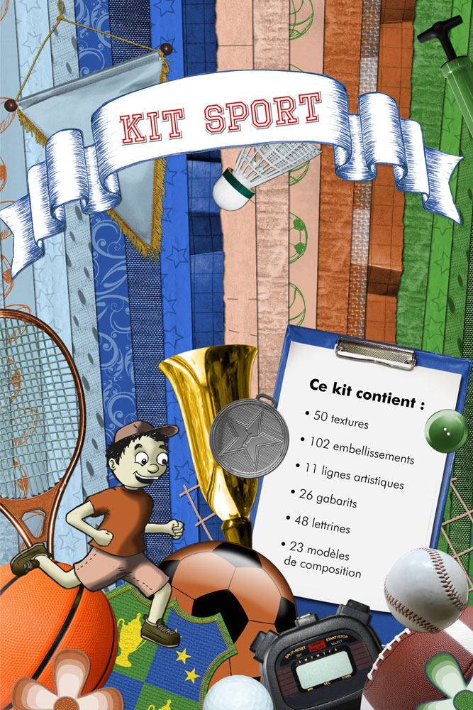 Ce kit contiens 50 textures, 102 embellissements, 11 lignes artistiques (pour Studio Scrap 2), 26 gabarits, 48 lettrines, 23 modèles de composition
