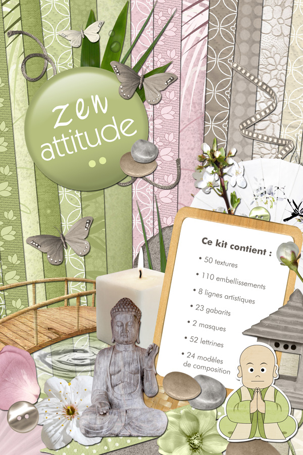 Ce kit contiens 50 textures, 110 embellissements, 8 lignes artistiques, 23 gabarits, 2 masques, 52 lettrines, 24 modèles de composition