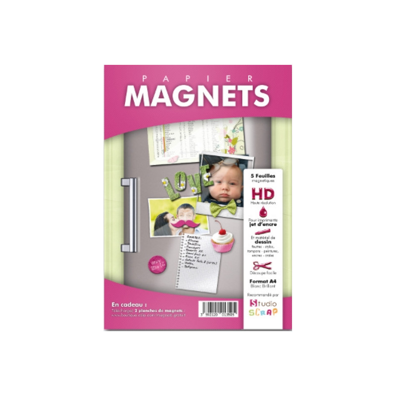 Papier Magnet blanc brillant - Pochette de 5 Feuilles A4