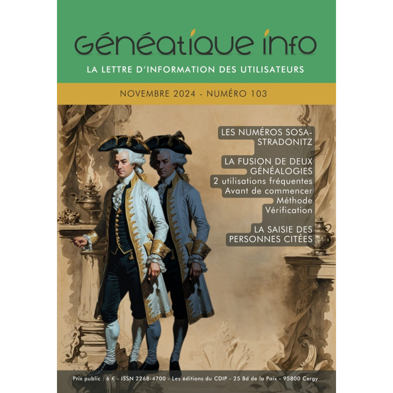 Généatique Info n° 103 par courrier - Novembre 2024 Généatique Info n° 103 par courrier - Novembre 2024
