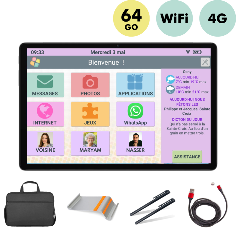 FACILOTAB Tablette Senior + Pack Accessoires : Simple Intuitive Sans Abonnement, Idéale pour Personne Agée - 10,1p WiFi 4G FACILOTAB Tablette Senior + Pack Accessoires : Simple Intuitive Sans Abonnement, Idéale pour Personne Agée - 10,1p WiFi 4G