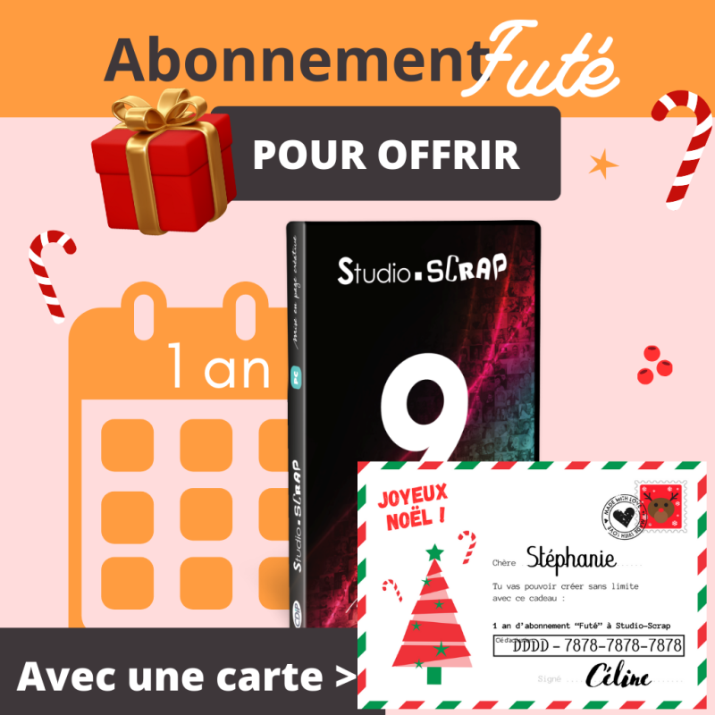 Pour offrir : abonnement annuel Studio-Scrap Futé + carte à imprimer